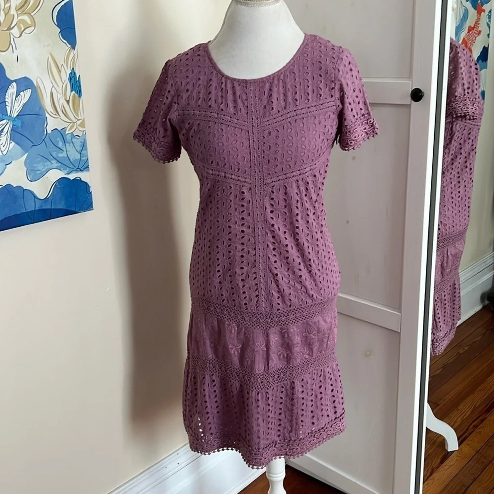 Sundance Eyelet Lined Lilac/Mauve Short Sleeve Summer Dress - Size Petite 4